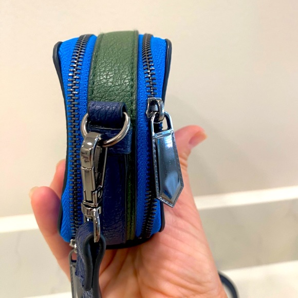 Reed Gallery Blue Green Leather Double Zip Compartment Crossbody Bag ! - Picture 5 of 8